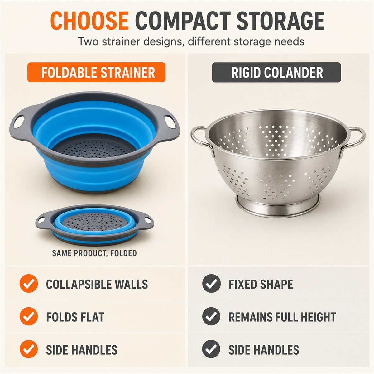 Foldable Silicone Strainer – Space-Saving Kitchen Drainer with Handles - product comparison