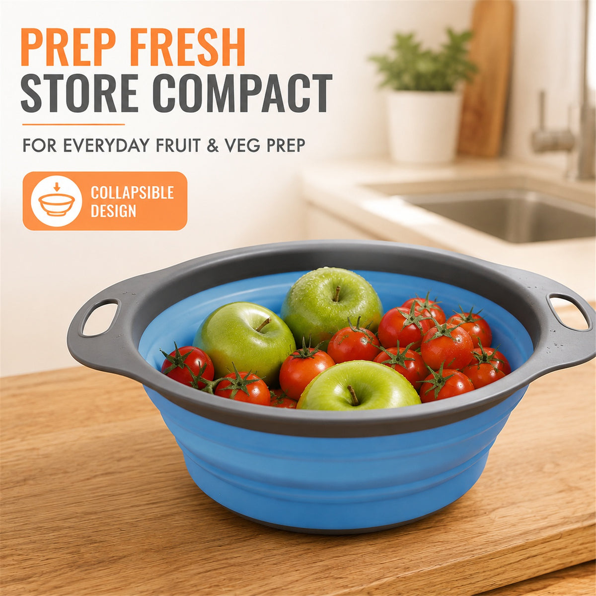 Silicone Collapsible Strainer – Space-Saving Kitchen Tool for Easy Draining - lifestyle view