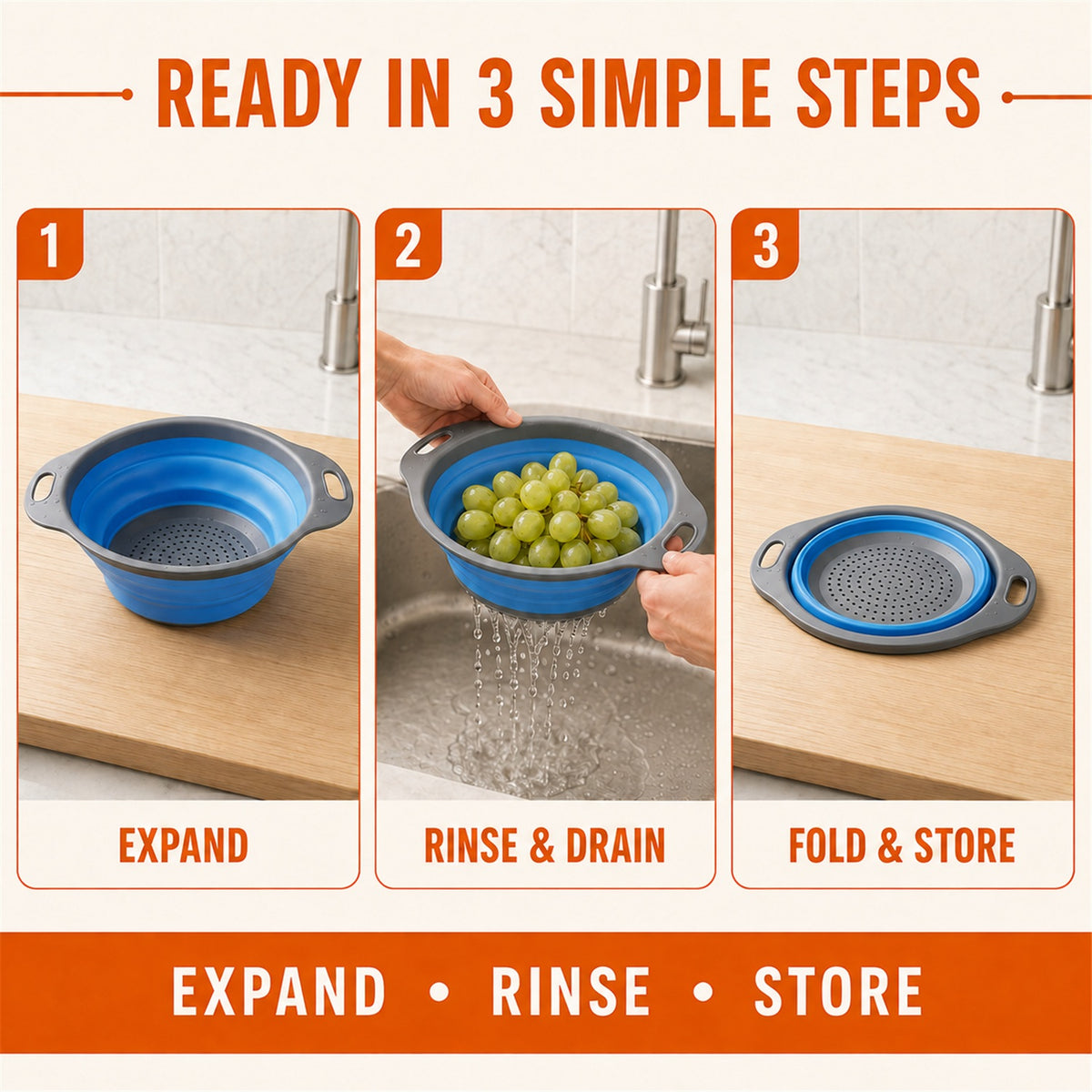 Silicone Collapsible Strainer – Space-Saving Kitchen Tool for Easy Draining - usage guide
