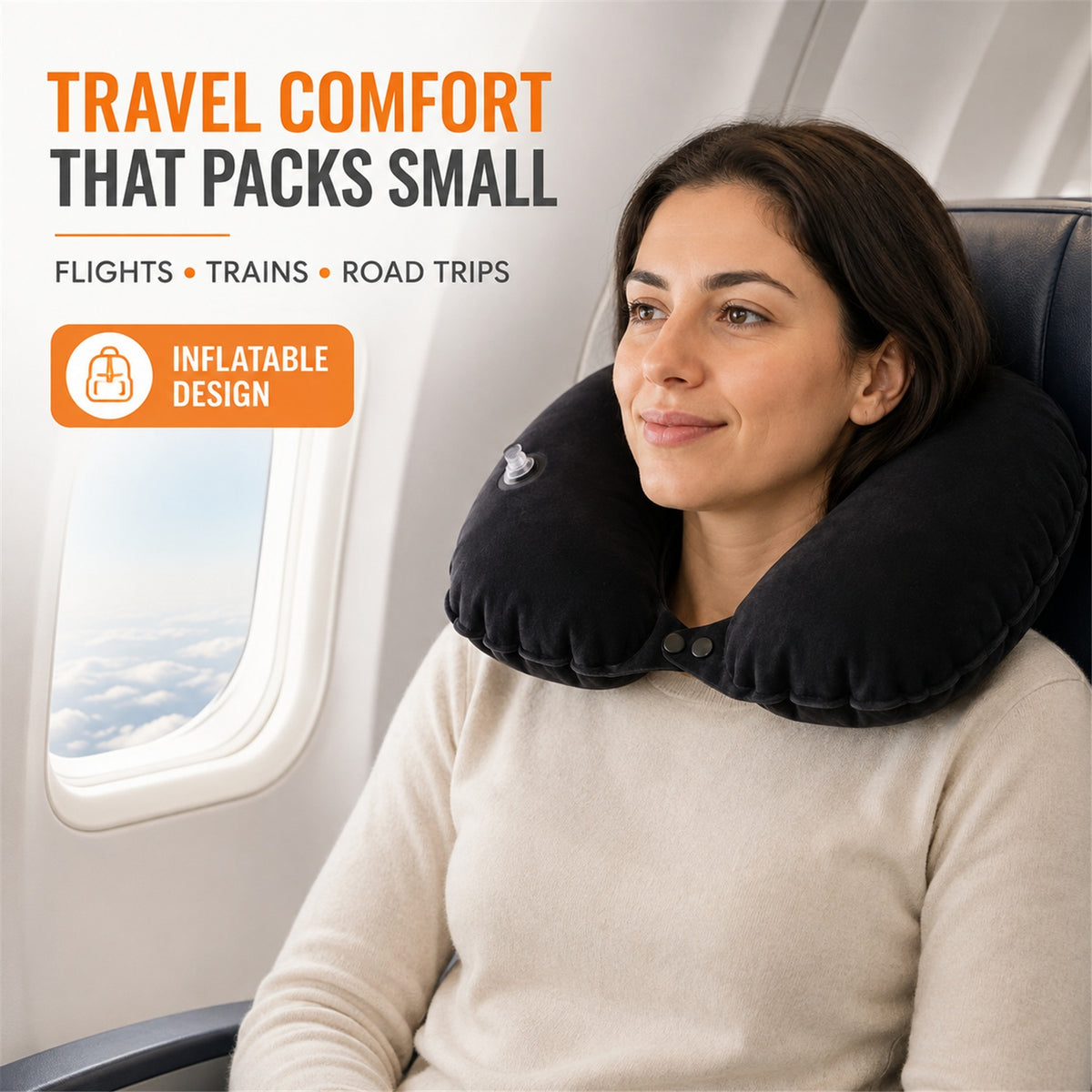 Inflatable Travel Neck Pillow – Soft, Portable & Self-Inflating Support - lifestyle view