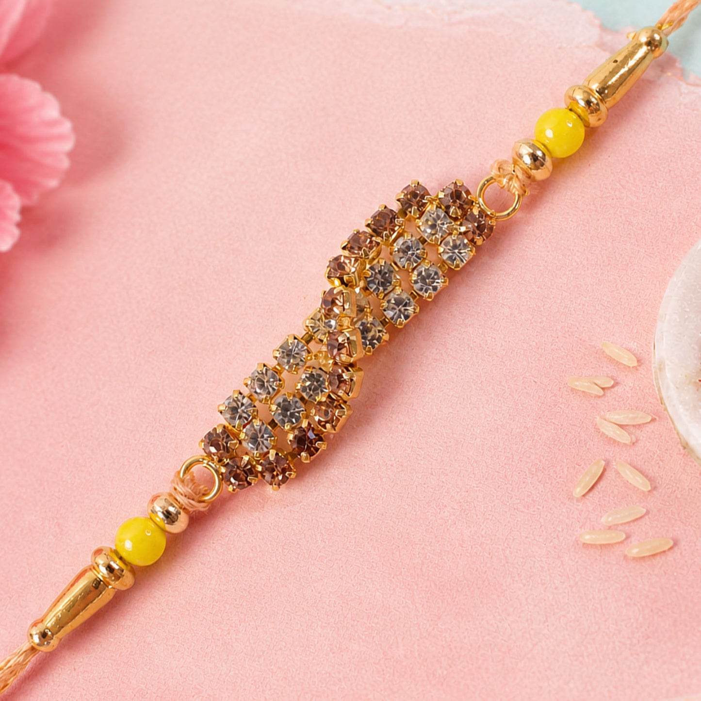Wave Shaped AD Stone Rakhi for Brother with Beads (Pack of 6)