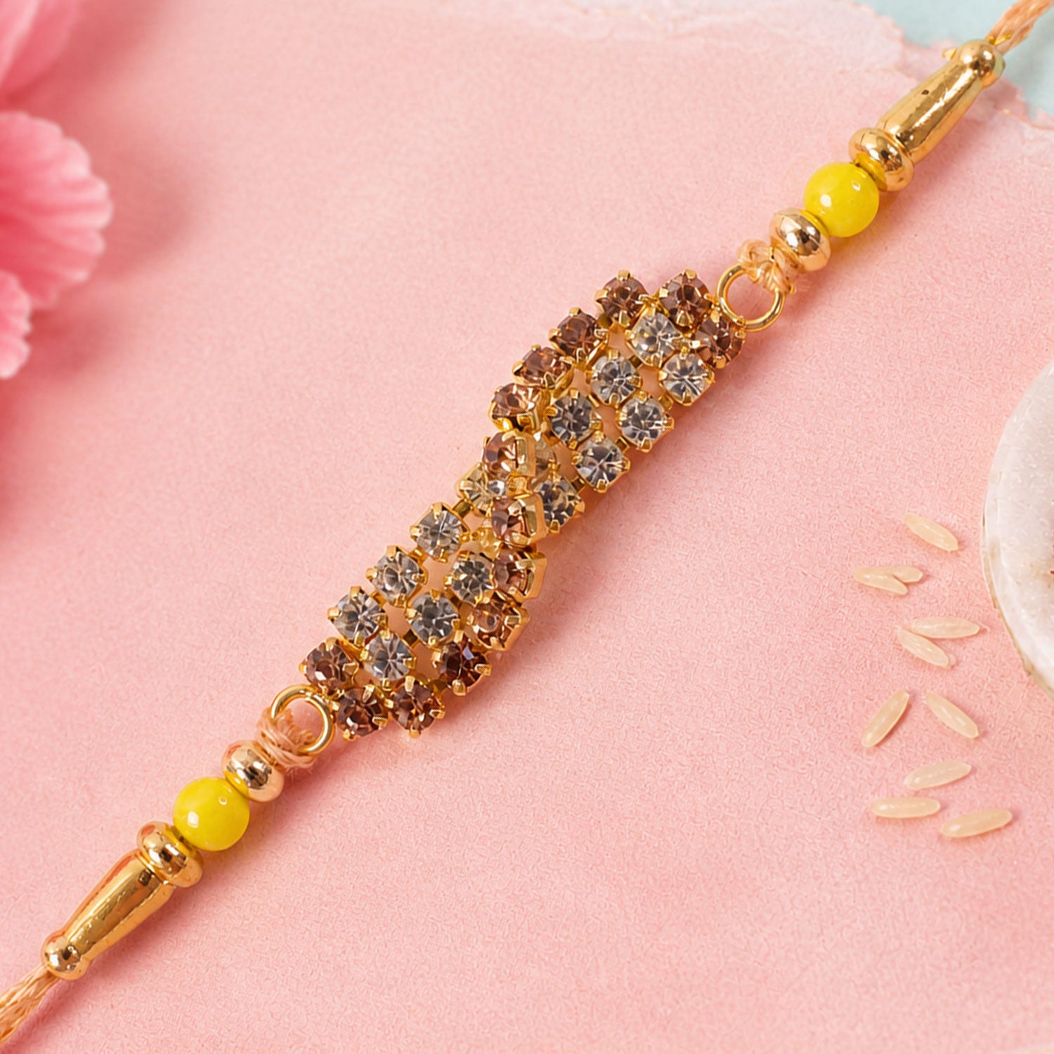 Wave Shaped AD Stone Rakhi for Brother with Beads (Pack of 6)