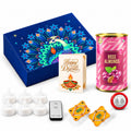 Diwali Gift Hamper with Rose Almonds, LED Tealights & Shubh-Labh Decor