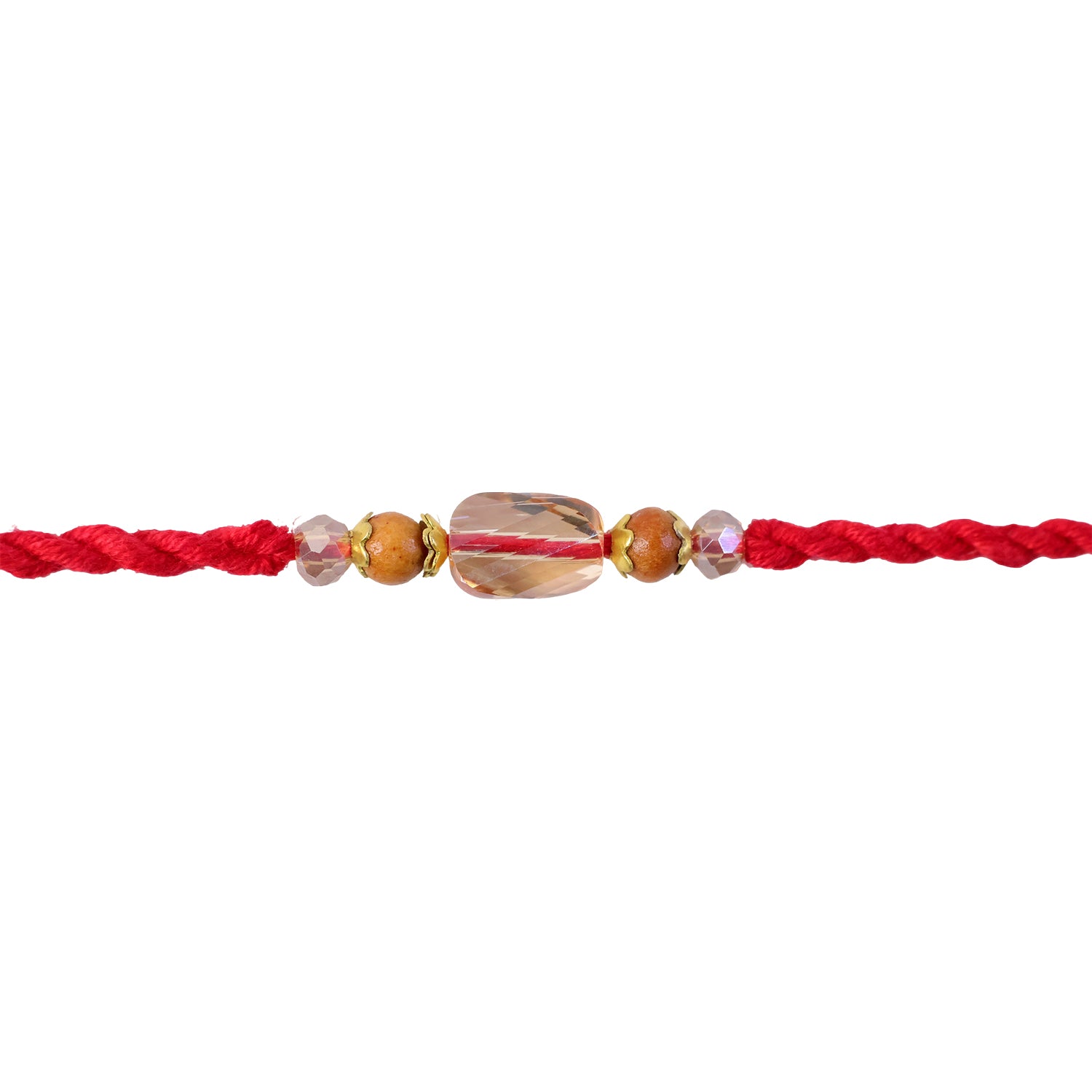 Red Thread Rakhi with Wooden and Sparkling Crystal Bead Pendant