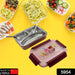 Stainless steel lunch box for kids, includes compartments and utensils.