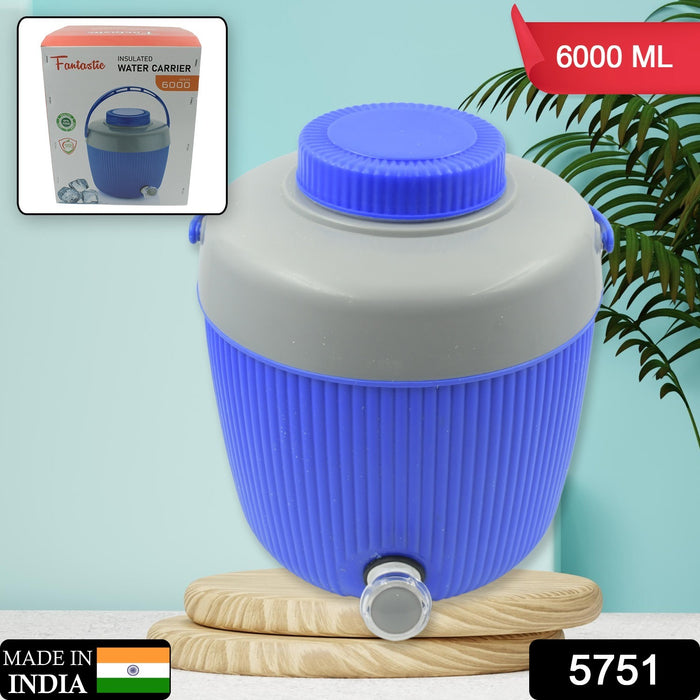 5751 Insulated Water Jug, Insulated Plastic Water Jug with a Sturdy Handle, Water Jug Camper with Tap Plastic Insulated Water Storage Cool Water Storage for Home & Travelling (6000 ML)