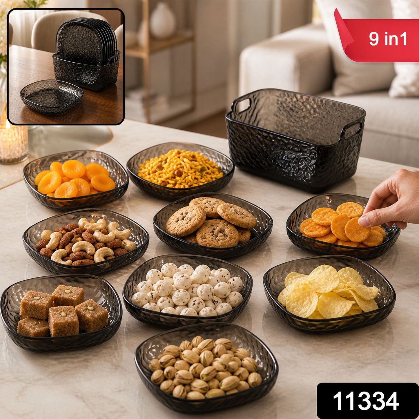 9 in 1 Serving Plate Set for Dining Table with Compartments (1 Set)