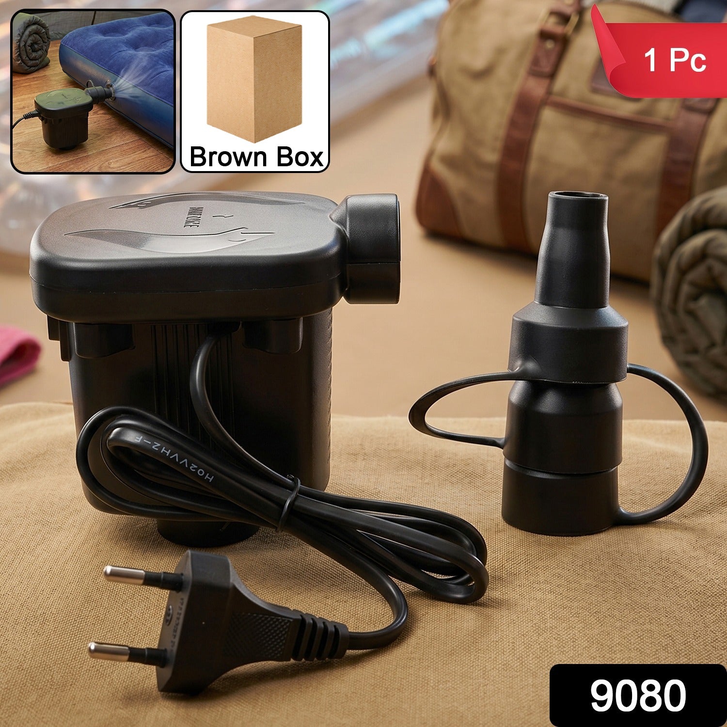Electric Air Pump Inflator Deflator with Nozzles for Air Bed Pool Float (1 Pc)