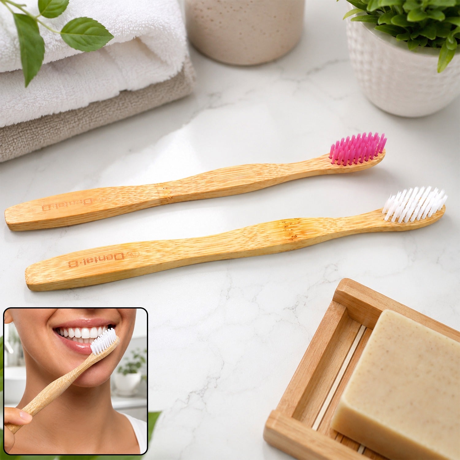 Bamboo toothbrush set 2 pack