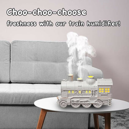 White Train Aroma Diffuser with Double Mist, LED Flames & Timer Modes