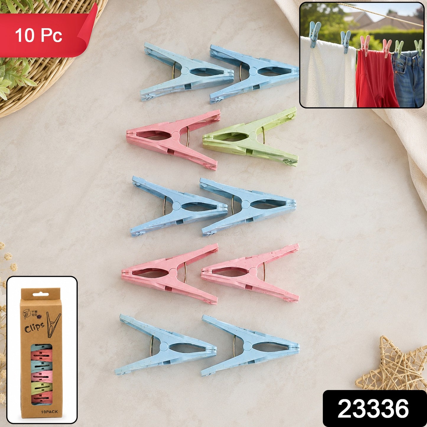 Reusable Plastic Drying Clothes Clips with Strong Grip for Laundry Use (10 Pc)
