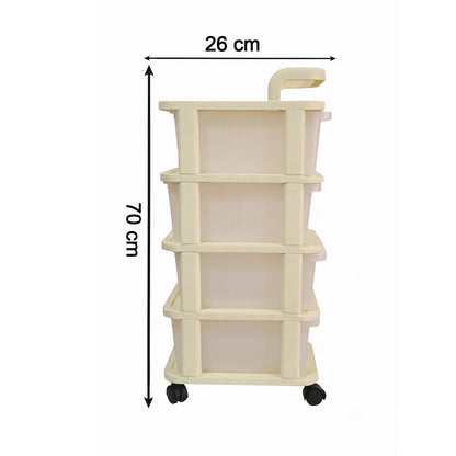 4-Tier Plastic Storage Trolley with Wheels, Rolling Drawer Organizer Cart (1 Pc)