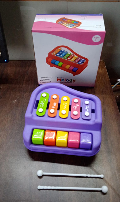 17799 2 in 1 Baby Piano Xylophone Toy for Toddlers, 5 Multicolored Key Keyboard Xylophone Piano, Preschool Educational Musical Learning Instruments Toy for Baby Kids Girls Boys 3+ Years (1 Pc)
