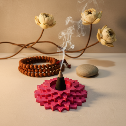 Flower 5-Step Decorative Diya Multi-Purpose Tealight Candle Holder, Dhoop Cone Stand, Pooja Diya & Mini Planter (Red, Rose Gold, Metallic Pink)