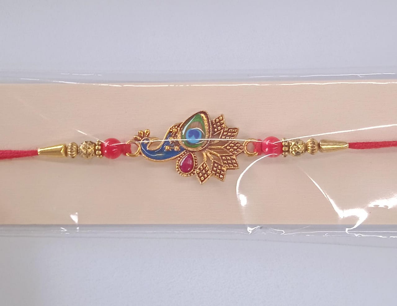 Peacock Rakhi, Vibrant Enamel & Beadwork Design (5pcs)