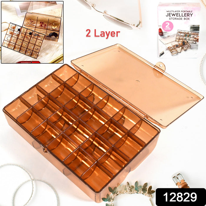 2 layer Acrylic Jewelry Storage Box Dustproof Earring Box, Storage Box Portable Nail Art Storage Case, 24-Grid Small and 6-Grid Big case Makeup Vanity Box (1 Pc / 30 Compartment)