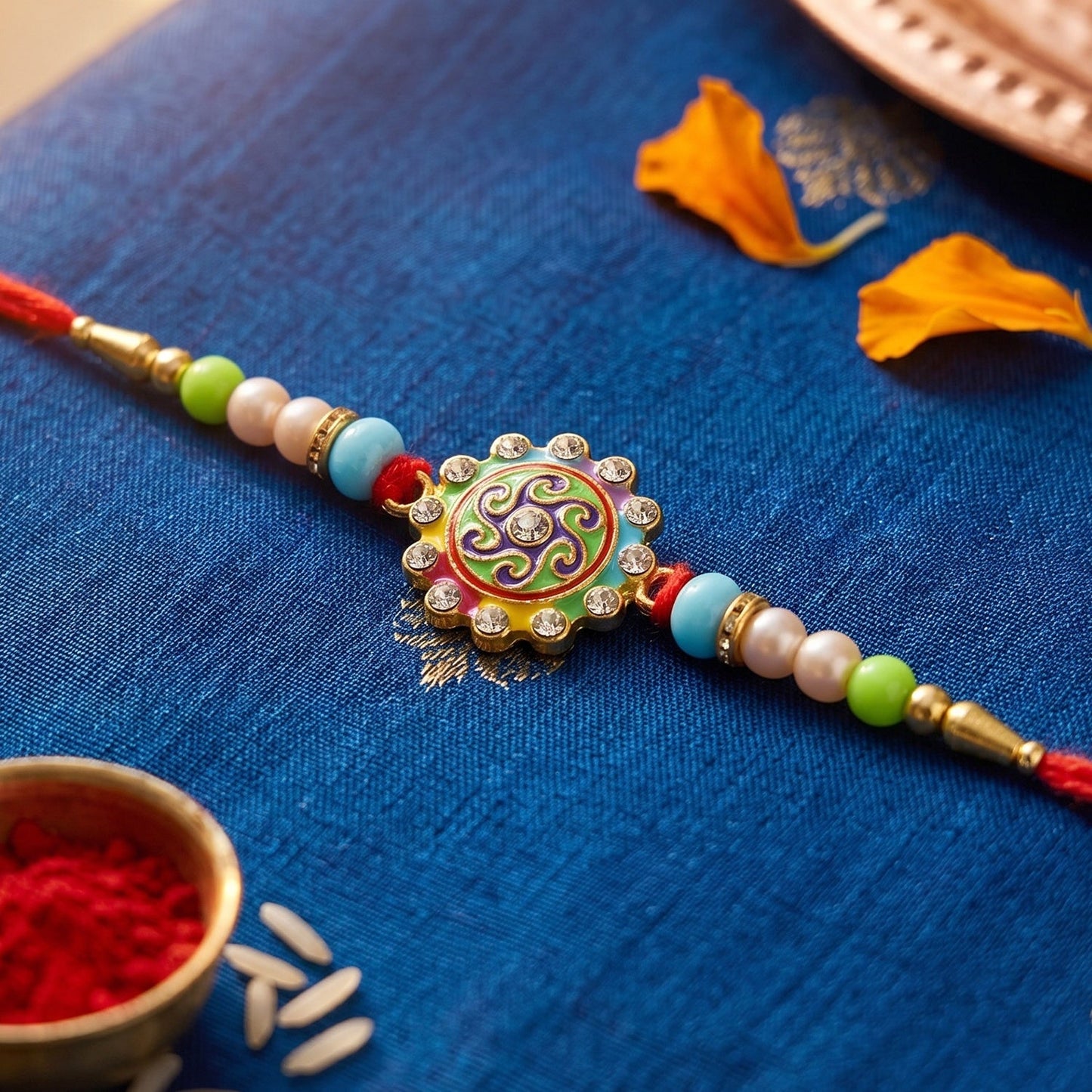 Rakhi Vibrant Multicolor Floral Swirl Design for Raksha Bandhan (10pcs)