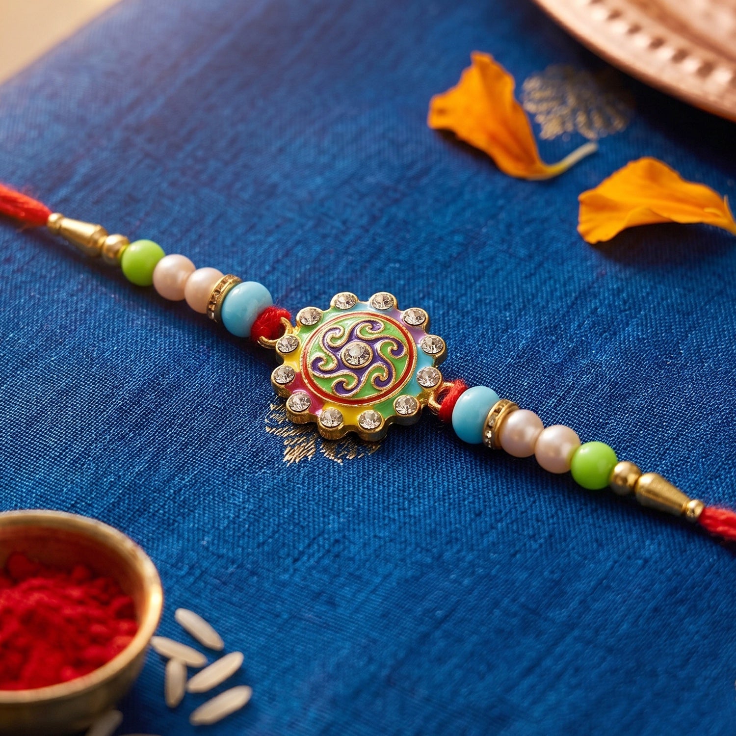 Rakhi Vibrant Multicolor Floral Swirl Design for Raksha Bandhan (10pcs)