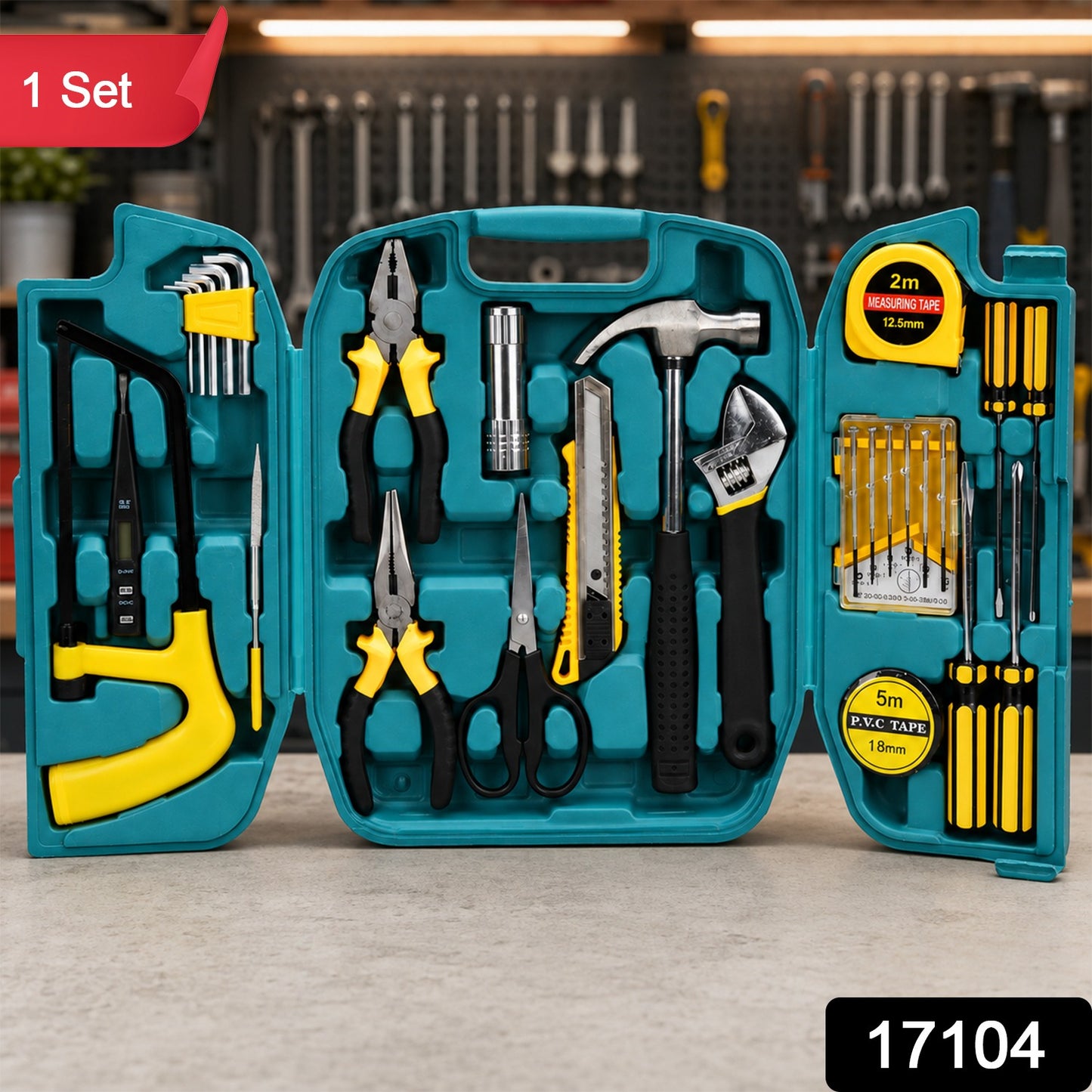 27 Pcs Home Repairing Tool Kit with Hammer Pliers Screwdrivers and Case (1 Set)