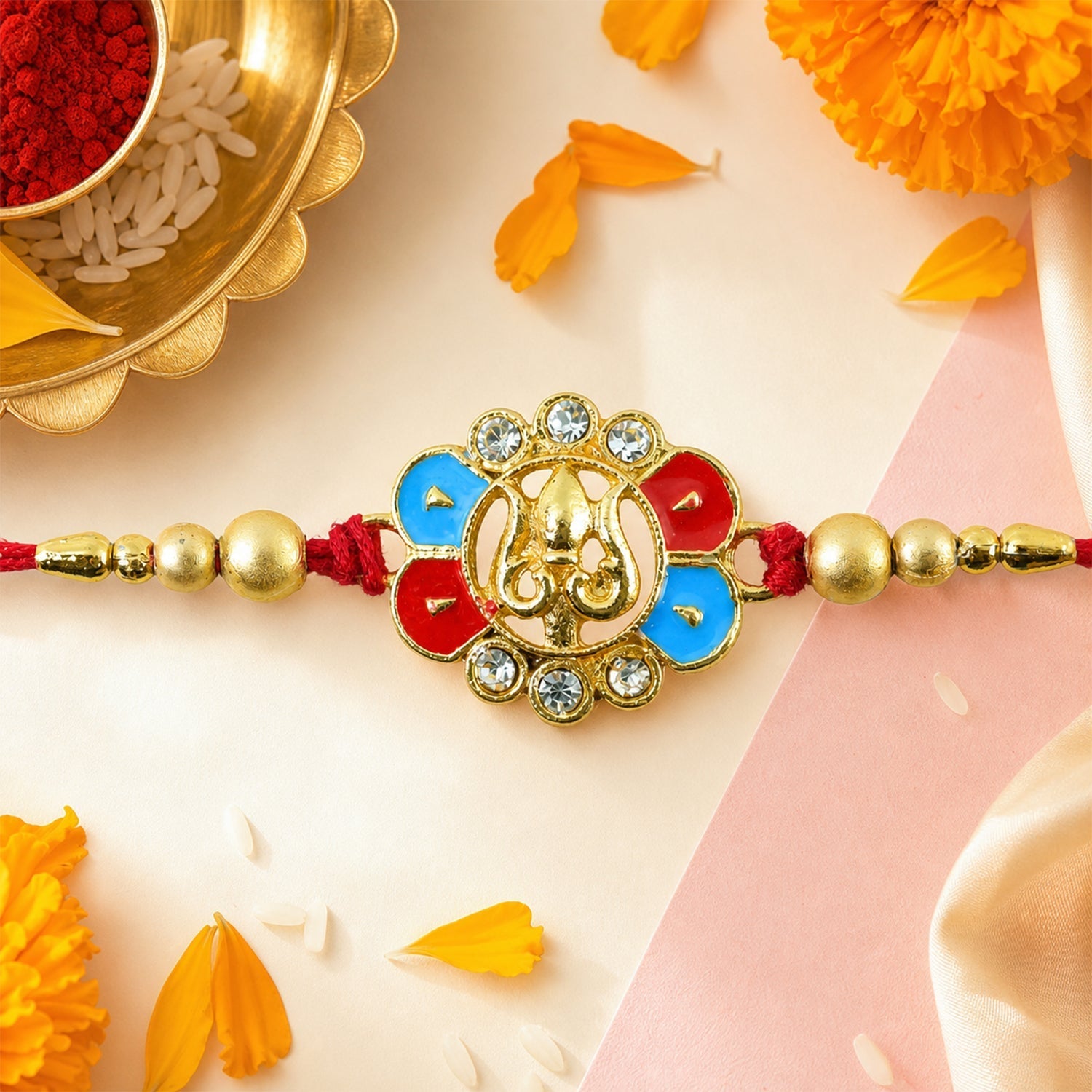 Traditional Trishul Rakhi with Decorative Beads for Brother (10pcs)
