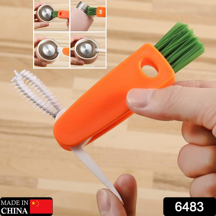 3 in 1 Multifunctional Cleaning Brush Mini Glass Cover Cleaning Brush Bottle Cleaning Brush Set Cup Cleaner Brush Bottle Cap Detail Brush for Bottle Cup Cover Lid Home Kitchen Washing Tool (1 Pc)