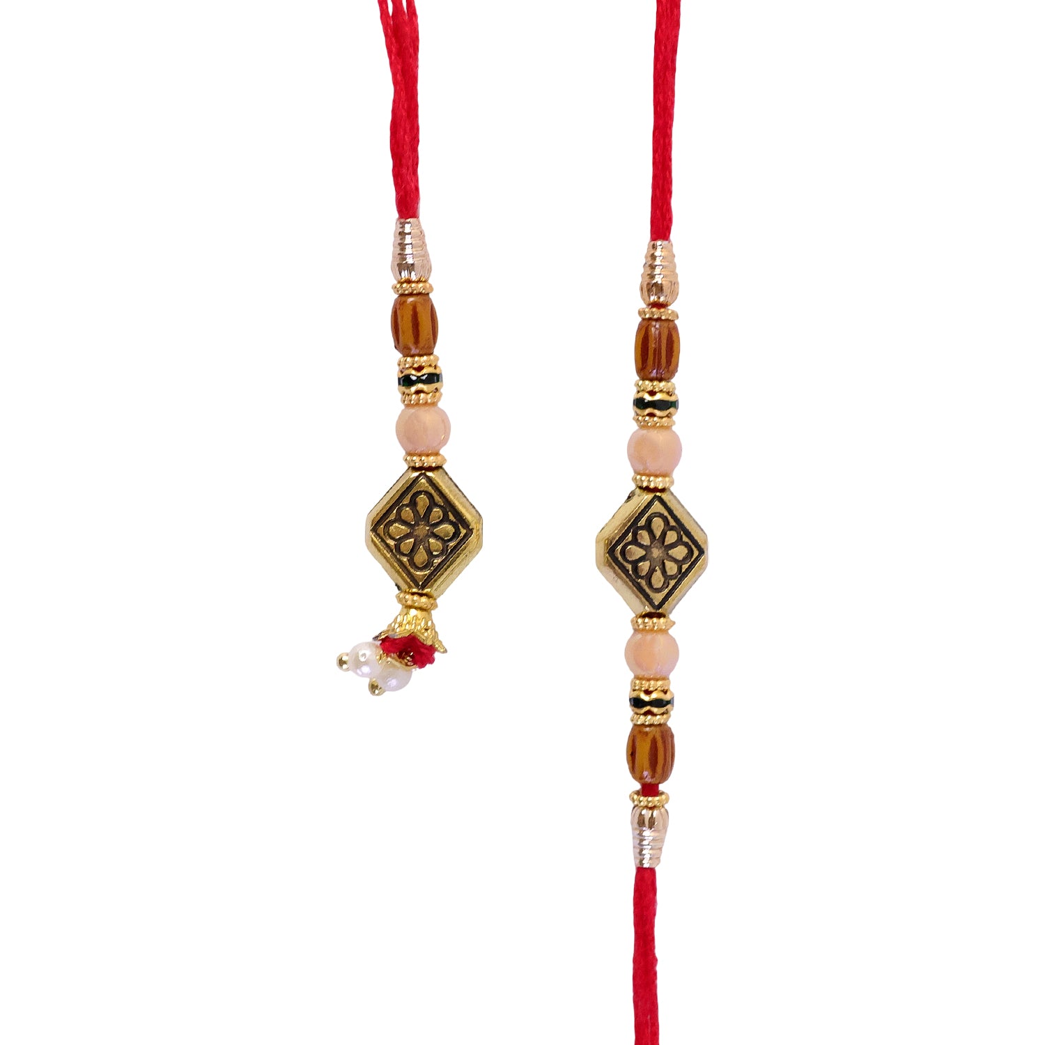 Graceful Geometric Square Bhai Bhabhi Rakhi with Black- Square Charm for Gifting