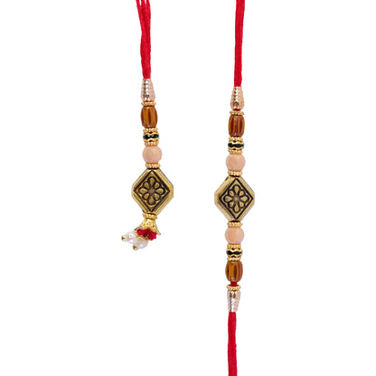 Graceful Geometric Square Bhai Bhabhi Rakhi with Black- Square Charm for Gifting