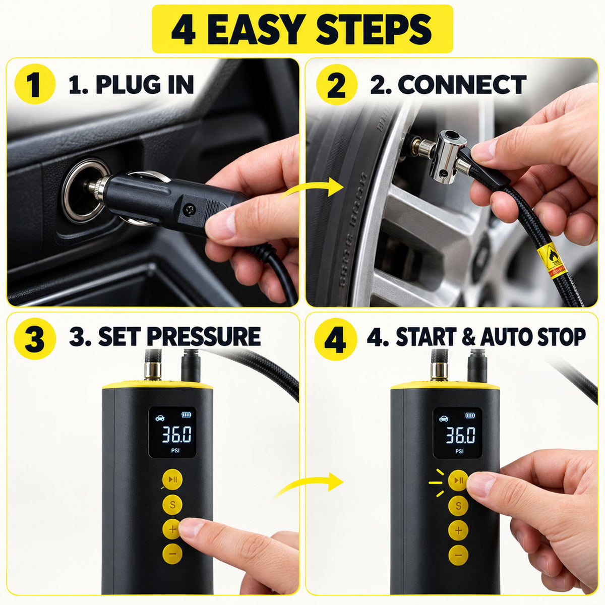 Portable Electric Car Tyre Air Pump with Digital Display and Light (1 Set)