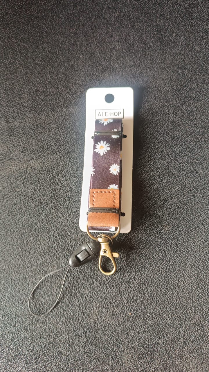 Floral Print Neck Lanyard Strap with Clip Hook & Mobile String (1 Pc)