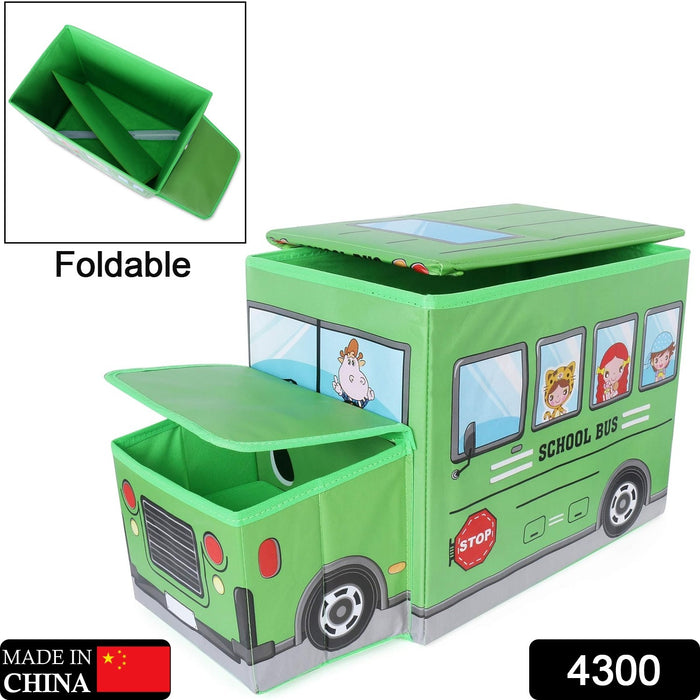 4300 Foldable Bus Shape Toy Box Storage with Lid for Storage of Toys Basket Useful as Toy Organizer mountable Racks Surface Multipurpose Basket for Kids Wardrobe Cabinet Wood with Cloth Cover For Home Decor Books, Game, Baby Cloth (Mix Color & Design )