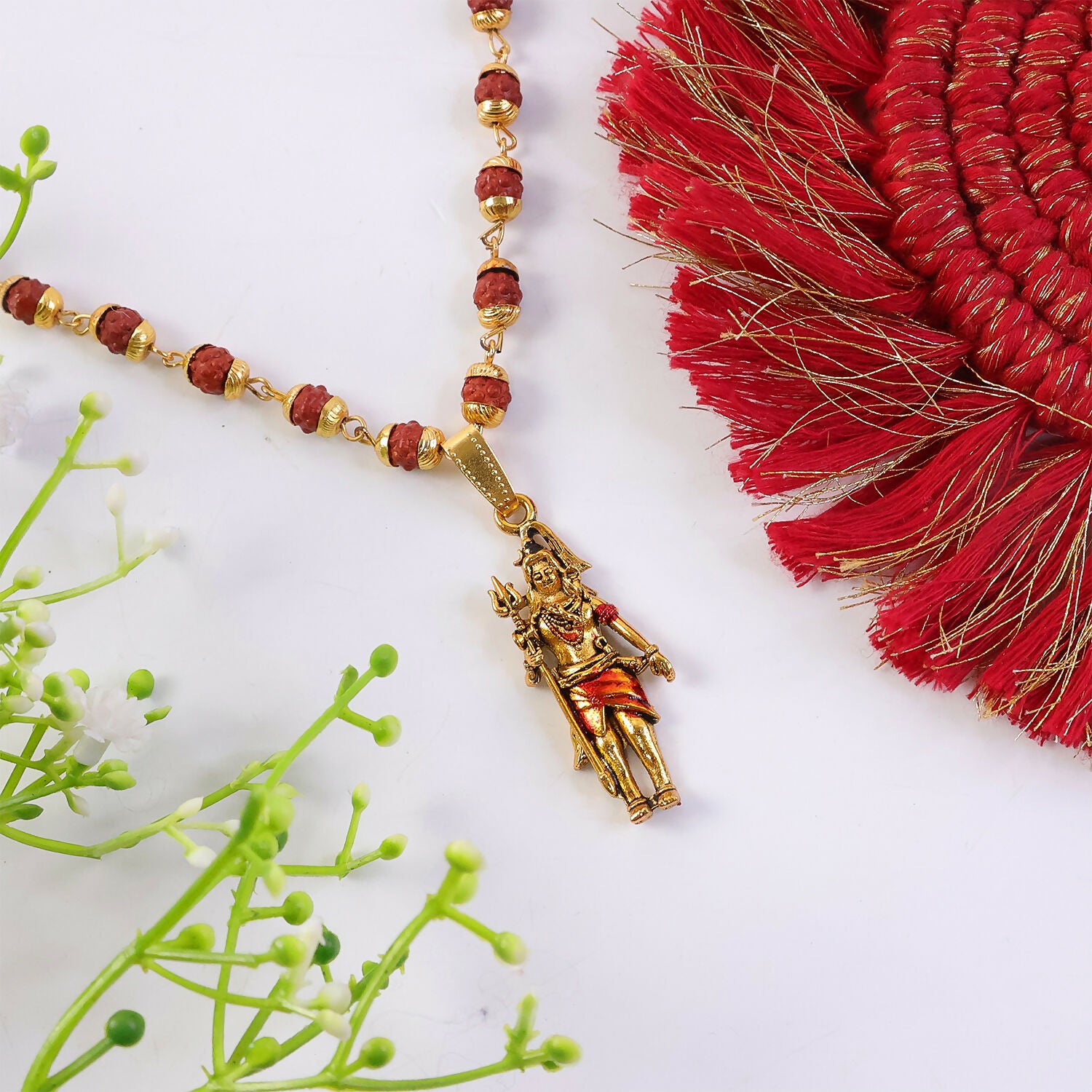 Gold Plated Shiv Ji Pendant & Rudraksha Bead Necklace
