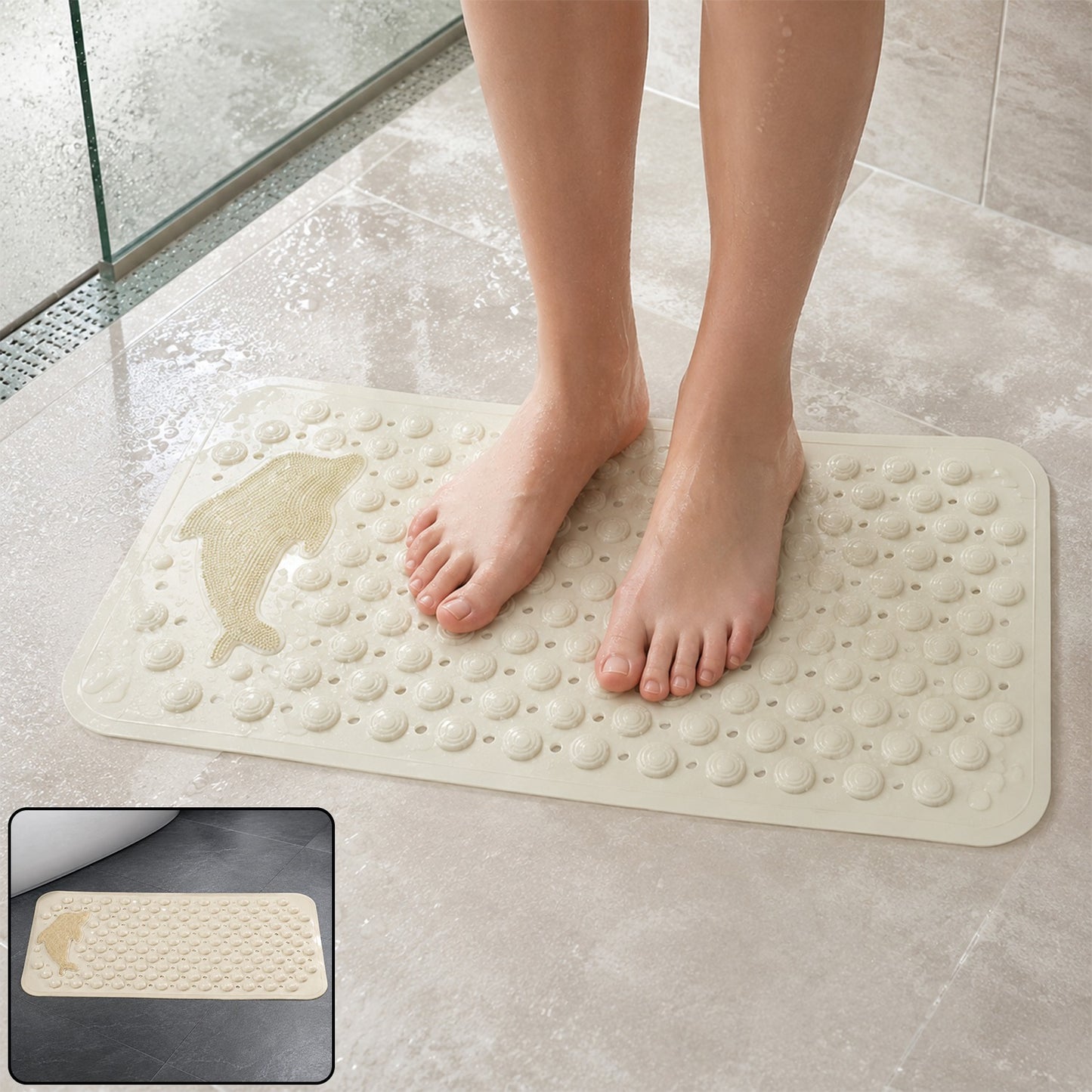 Anti Slip Bath Mat 69x35 Cm with Suction Cups for Bathroom (1 Pc)