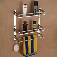 Multipurpose Wall Mounted Bathroom Shelf Organizer with Towel Bar and Storage Rack