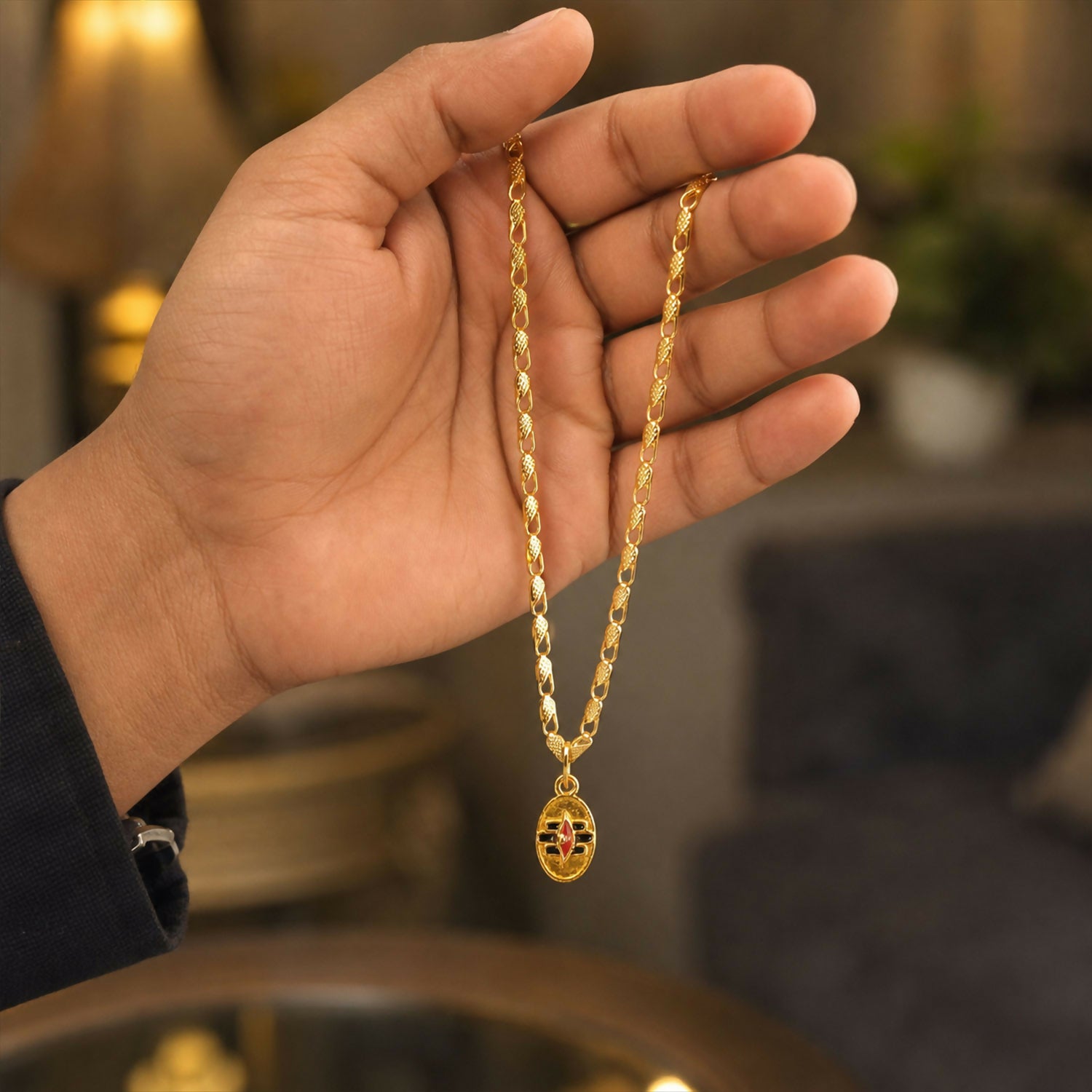 Sacred Shiva Tilak pendant necklace in gold finish with vibrant design