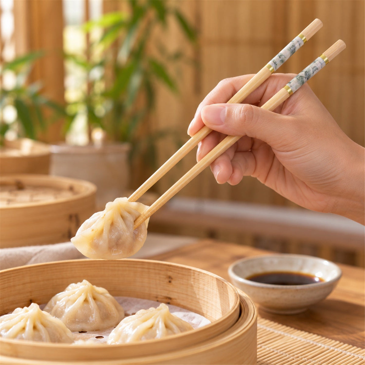 Bamboo Chopsticks with Decorative Bands for Noodles and Sushi Use (10 Pair)
