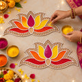 Lotus Rangoli Stencil for Diwali Decoration with Reusable Floral Powder Design (Set Of 2, 8x12)