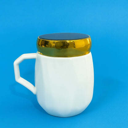 Mrs Ceramic Mug with Golden Lid & Handle | Premium Designer Tea & Coffee Cup for Women | Elegant Mrs Print Gift Mug | Heat-Retaining Lid | Perfect Gift for Wife, Girlfriend, Sister & Mom | Stylish Home & Office Mug (Mrs Edition)