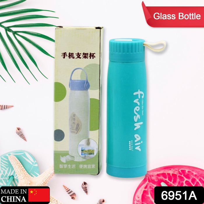 6951A PORTABLE WATER BOTTLE, CREATIVE WHEAT FRAGRANCE GLASS BOTTLE WITH MOBILE PHONE HOLDER WIDE MOUTH GLASS WATER 380ML (MOQ :- 80 PC)