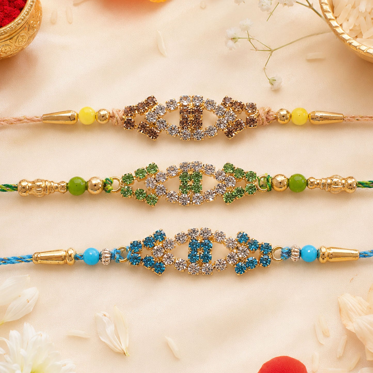 Open Marquise Frame Rakhi with AD Stonework (Pack of 6)
