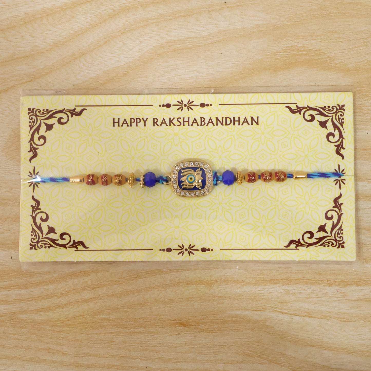 Lotus Nazar Evil Eye Cushion Studded Enamel Beads Designer Rakhi