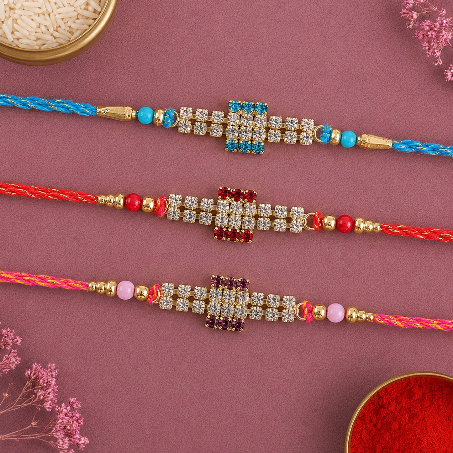 Broad Stone Panel Rakhi with Dazzling AD Sparkle (Pack of 6)
