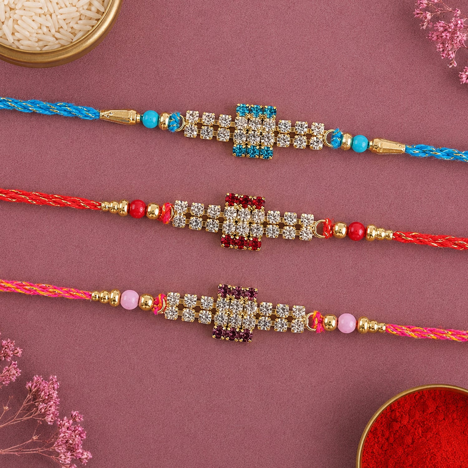 Broad Stone Panel Rakhi with Dazzling AD Sparkle (Pack of 6)