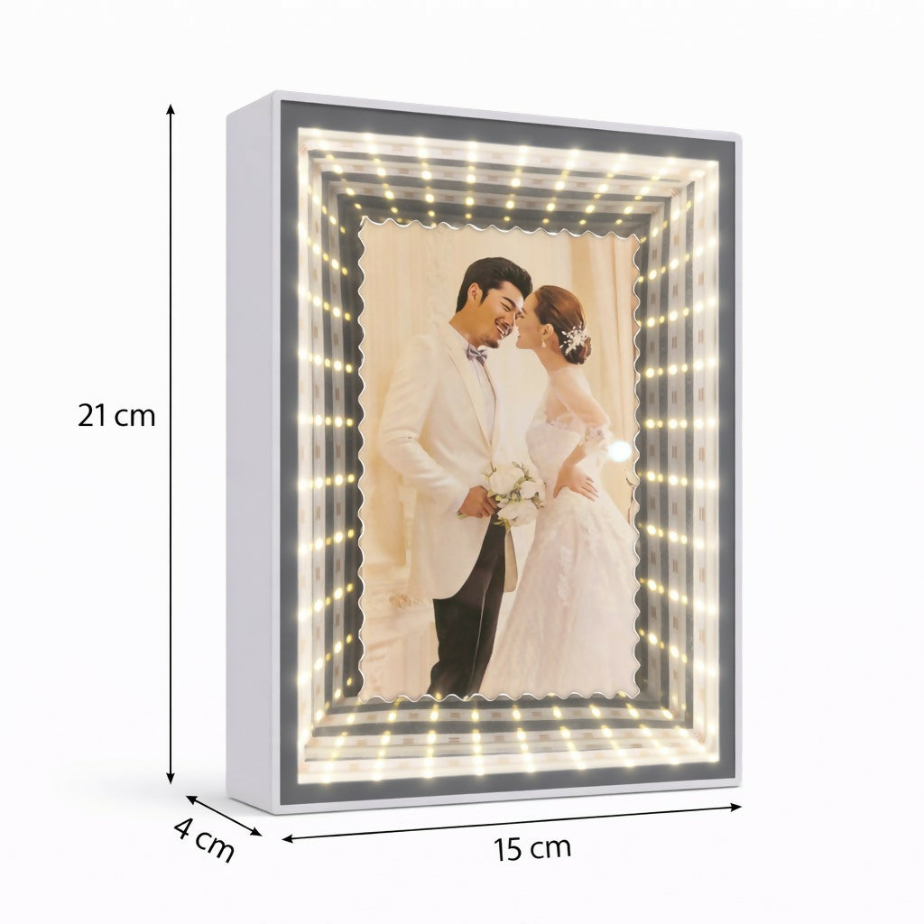 Infinity LED Photo Frame with Mirror Effect Tabletop Decorative Frame