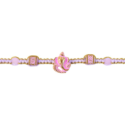 Pink Bracelet Designer Rakhi with Pearl Style Beads and Soft Festive Finish