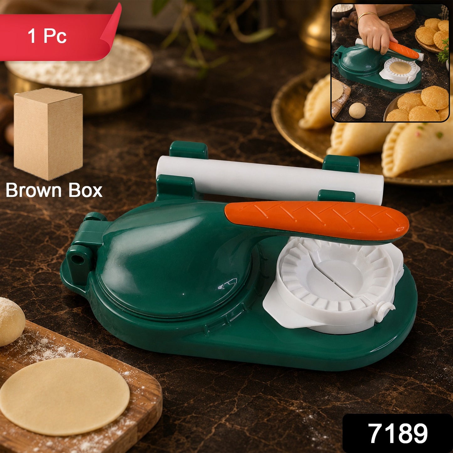 Empanada and dumpling press maker in use