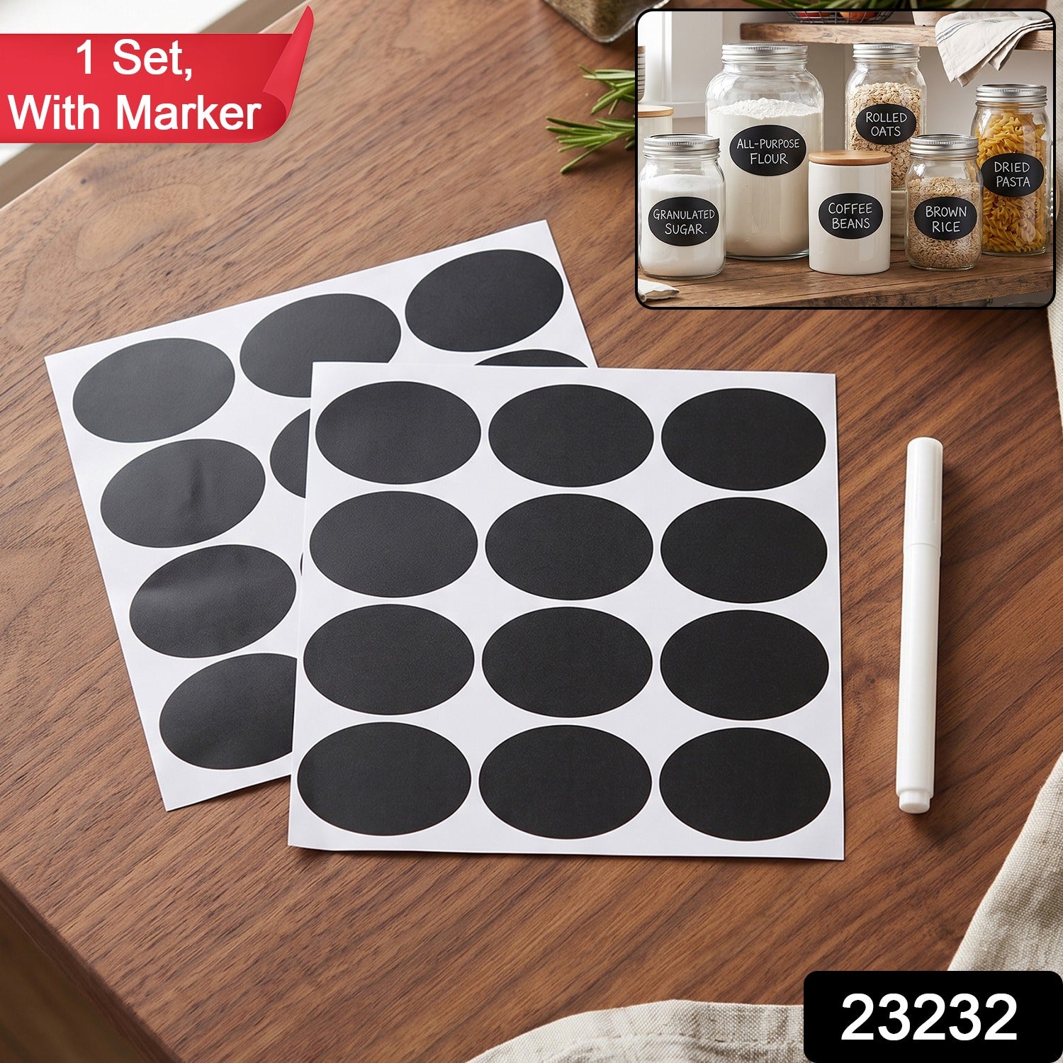 Oval Chalkboard Sticker Labels with Marker Pen, Reusable Jar Labels (1 Set)