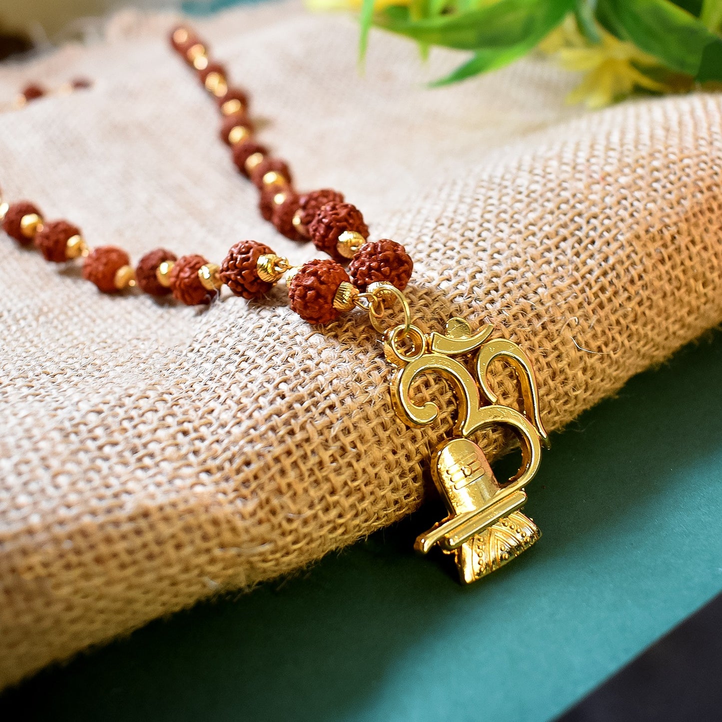 Om Pendant with Rudraksha and Shivling: Divine Protection and Blessings