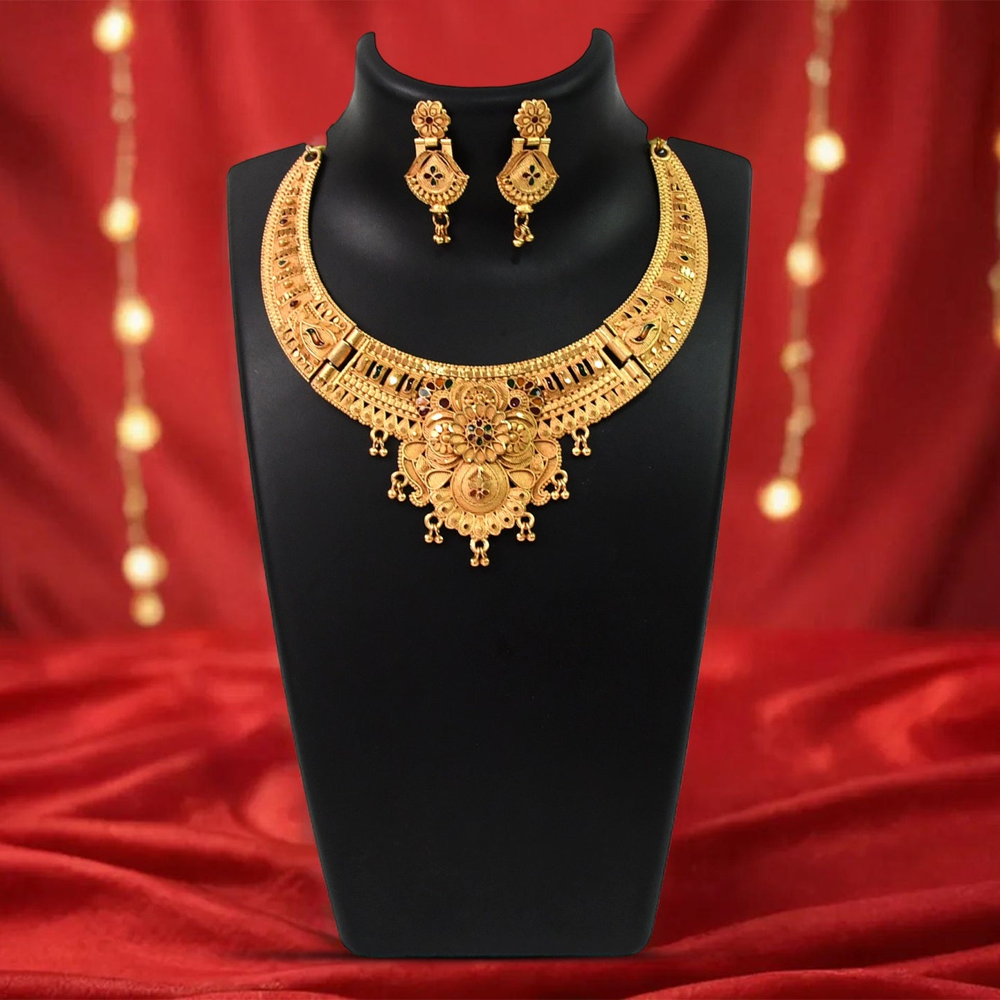 Glamorous Gold Plated Necklace Set - Shine Brigh