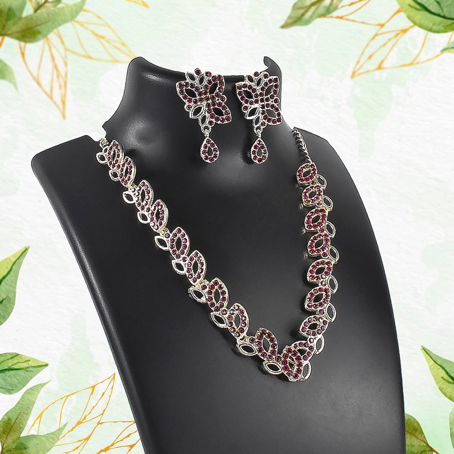 American Diamond Studded Floral Shaped Necklace With Earrings