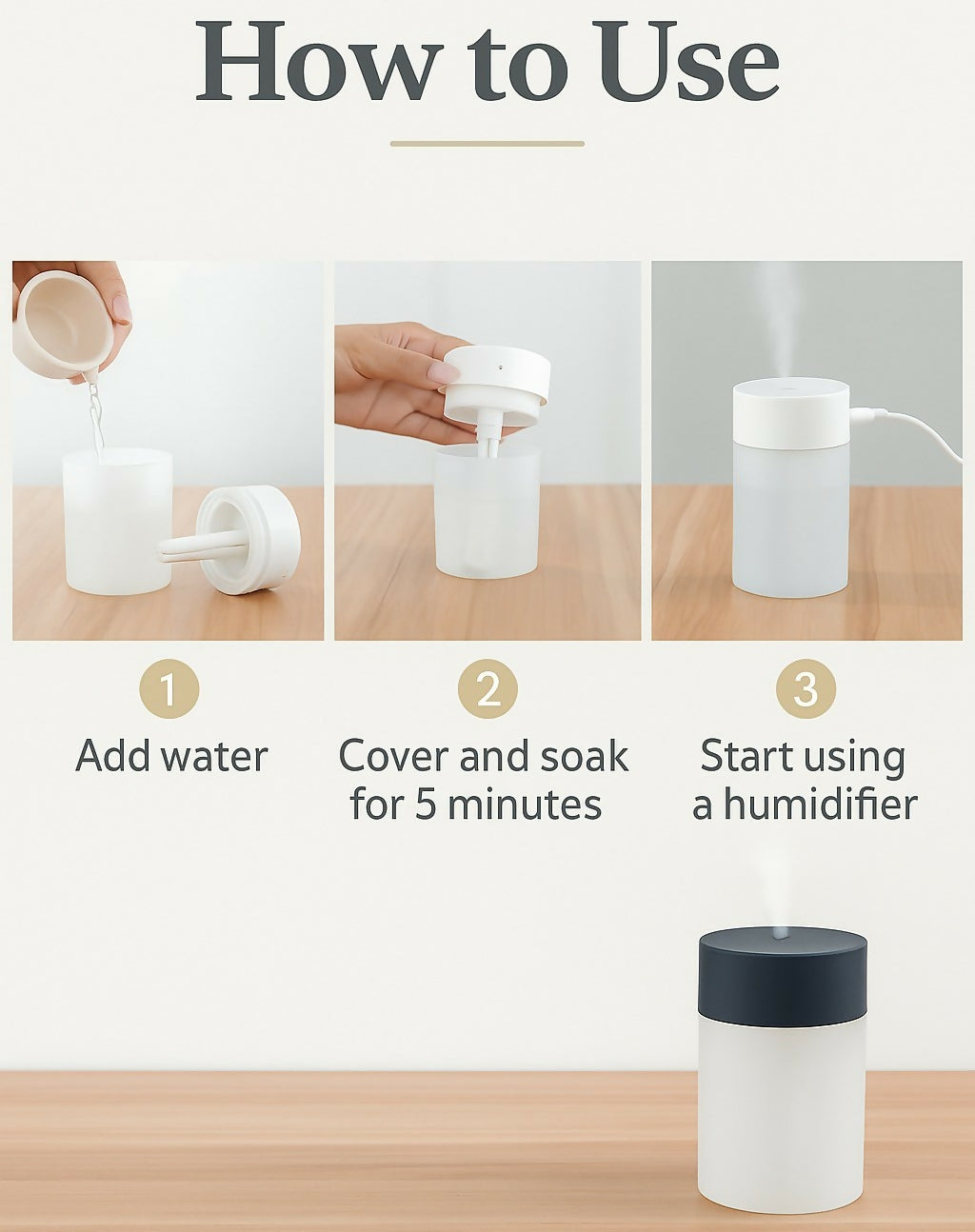 Portable Mini Air Humidifier, Silent Cool Mist Aroma Diffuser for Home, Office, Bedroom & Car – Auto Shut-Off, Compact Design